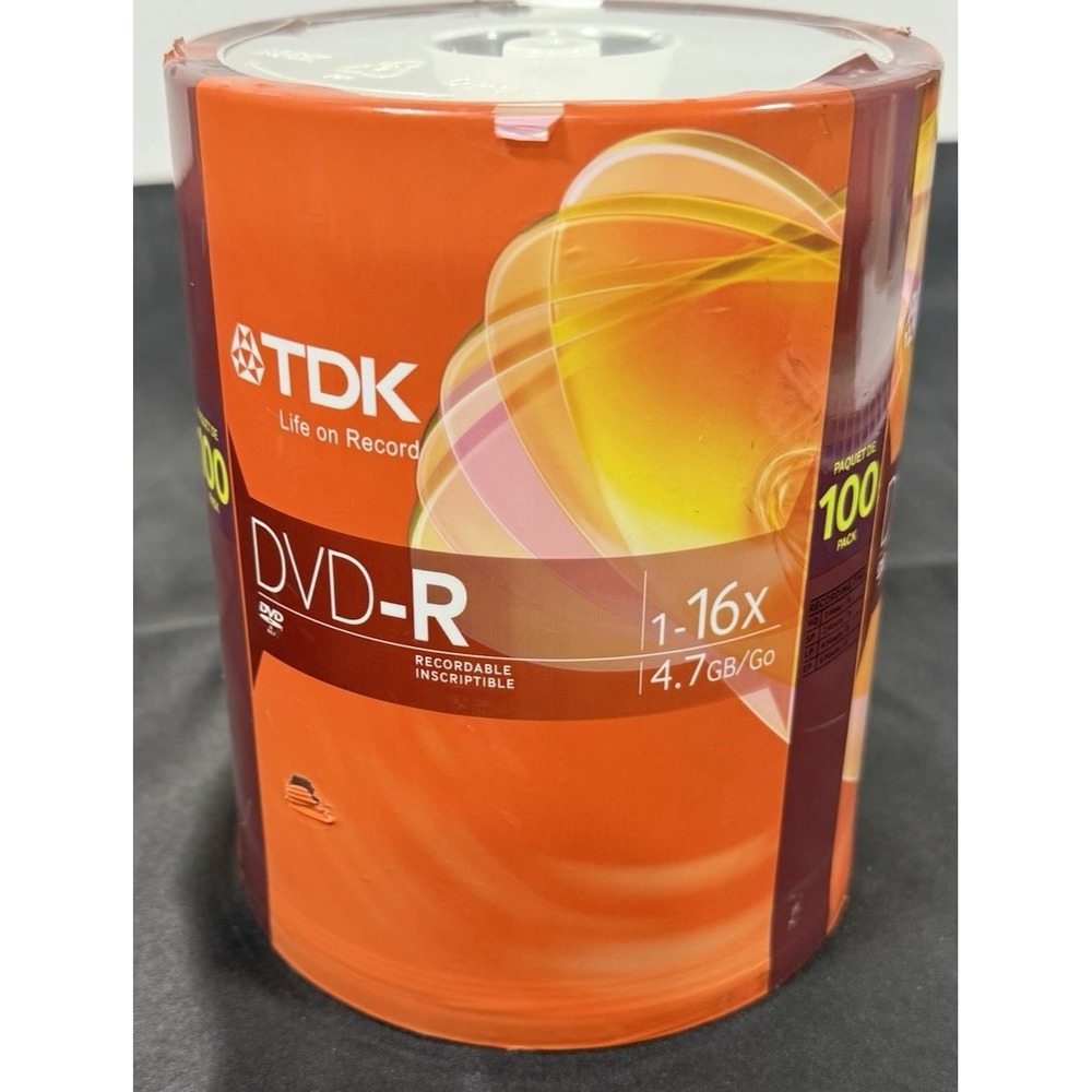 TDK DVD-R 100 Pack Spindle 4.7GB 16x Speed Recordable Blank Discs DVD-R47FCB100